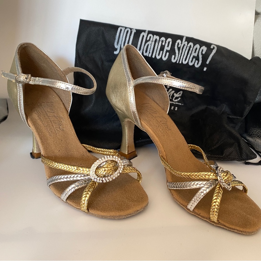 Very Fine Dance Shoes 7 Signature Series: Style S9282 Gold Silver Braid 3” Heels